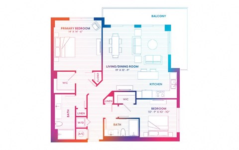 Floor plan for 2 beds, 2 baths, 1150 sqft